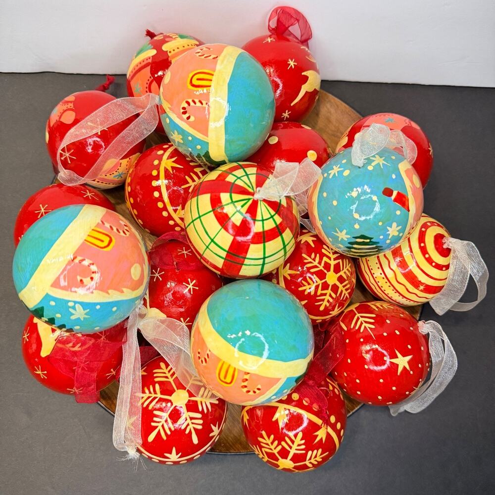 Artisan Hand Painted Christmas Ornaments Lot of 19 Reindeer Snowflakes